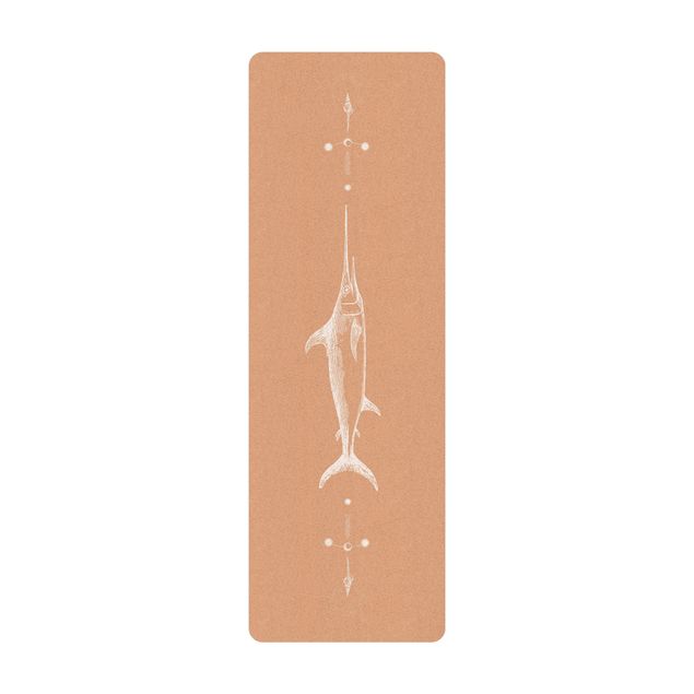 Tappetino yoga - Pesce spada vintage in bianco