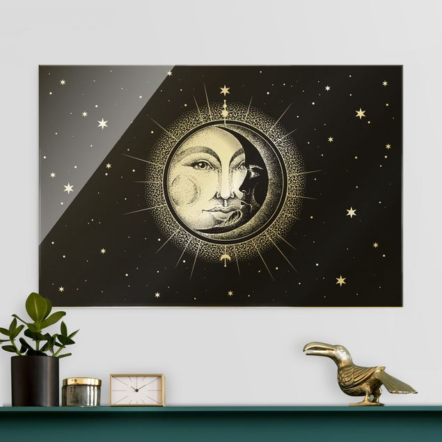 Lavagna magnetica vetro Illustrazione vintage di sole e luna