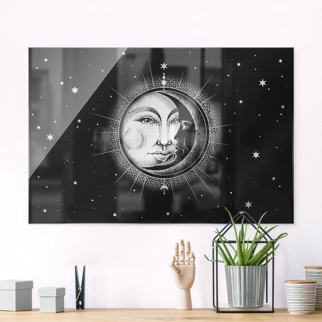Lavagna magnetica vetro Illustrazione vintage di sole e luna