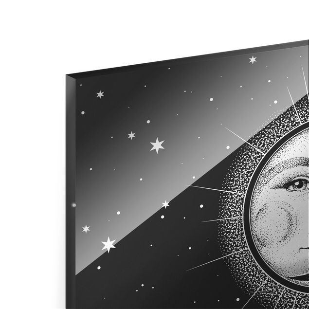 Quadro in vetro - Illustrazione vintage di sole e luna - Formato orizzontale