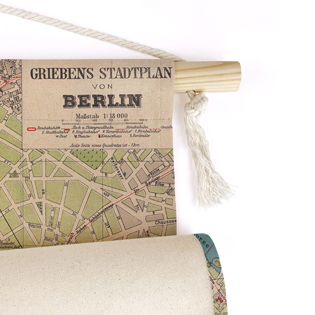 Arazzi da parete mappa del mondo Pianta della città di Berlino vintage