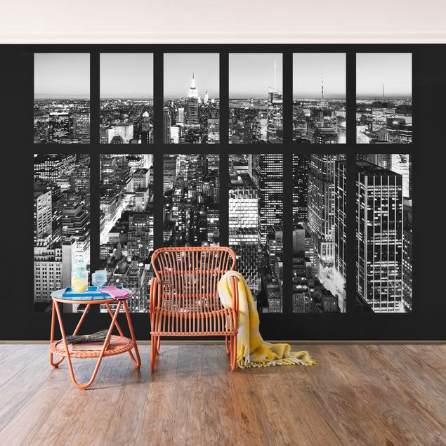 Riproduzioni di Philippe Hugonnard Vista dalla finestra Skyline di Manhattan in bianco e nero
