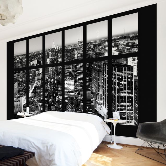 Carta da parati - Window View Manhattan Skyline black-white