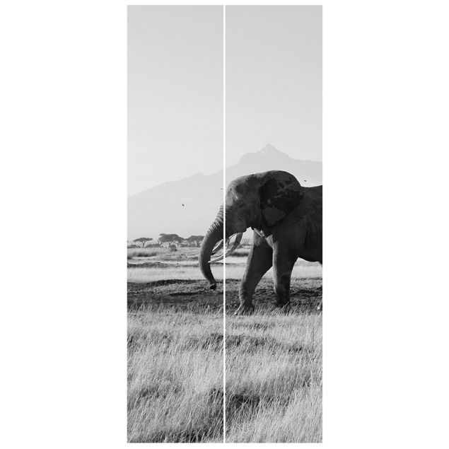 Carta da parati per porte - Elephants in front of the Kilimanjaro in Kenya II