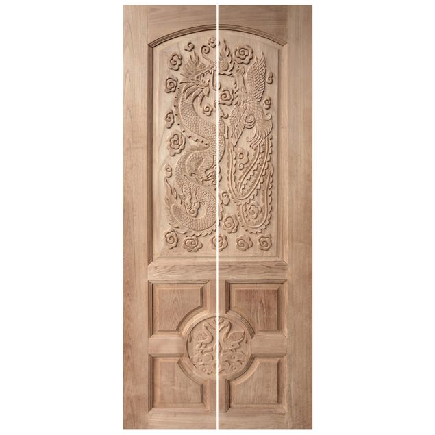 Carta da parati per porte - Carved Asian Wooden Door from Thailand