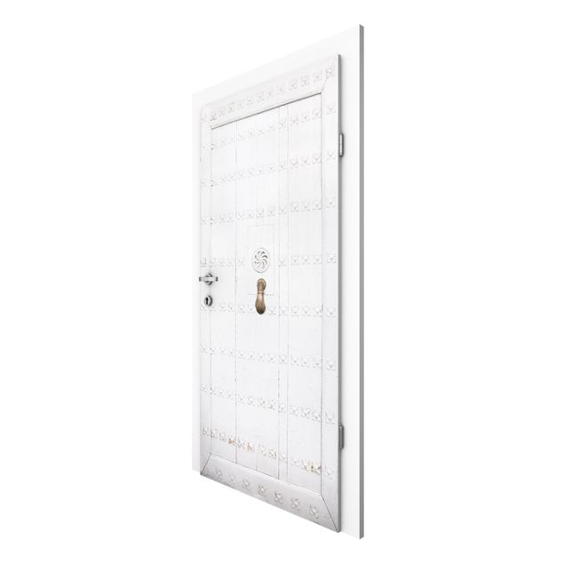 Carta da parati per porte - Mediterranean white wooden door with ornate hinges