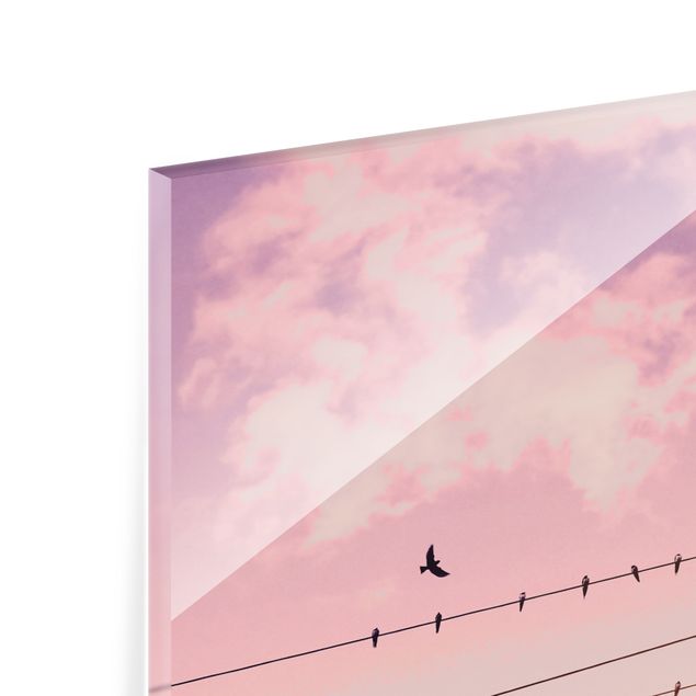 Quadro in vetro - Uccellini sulla linea elettrica - Formato verticale 3:4