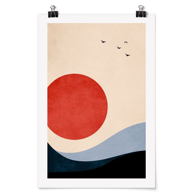 Poster riproduzione - Uccelli nel tramonto rosso - 2:3