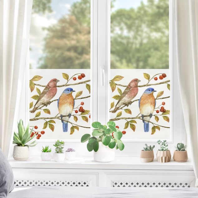 Decorazioni per finestre bianche Uccellini e bacche - Sialia