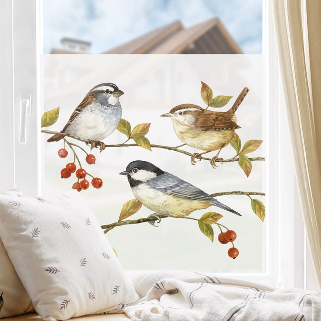 Decorazione per finestre - Uccellini e bacche - Cinciallegra