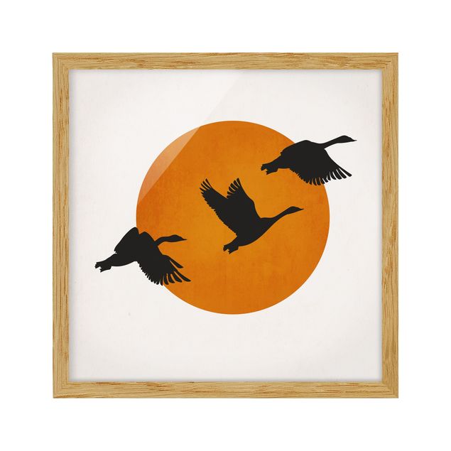 Poster con cornice - Uccelli davanti al sole giallo