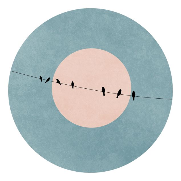 Carta da parati rotonda autoadesiva - Uccelli contro sole Io rosa