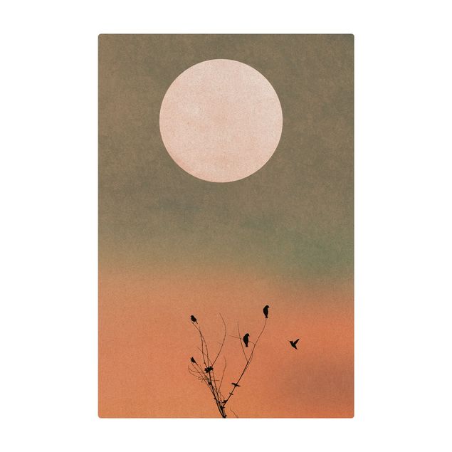Tappetino di sughero - Uccelli davanti al sole rosa II - Formato verticale 2:3