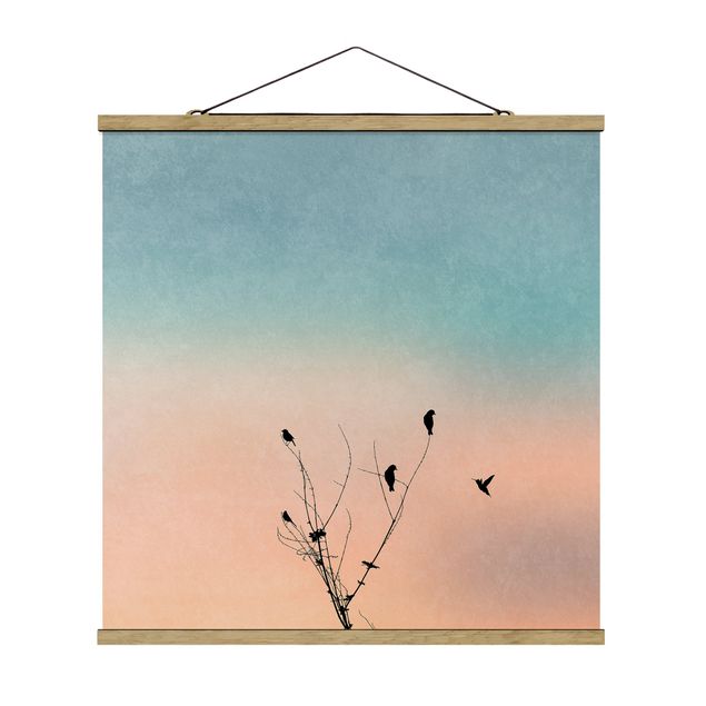 Foto su tessuto da parete con bastone - Uccelli davanti al sole rosa II - Quadrato 1:1