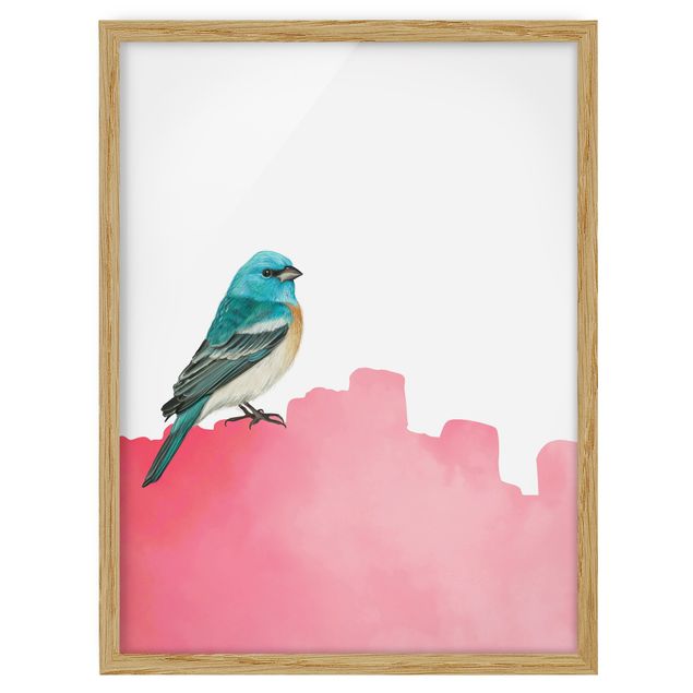 Poster con cornice - Uccellino su rosa