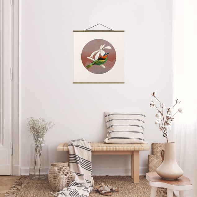 Foto su tessuto da parete con bastone - Collage di uccellini in cerchio II - Quadrato 1:1
