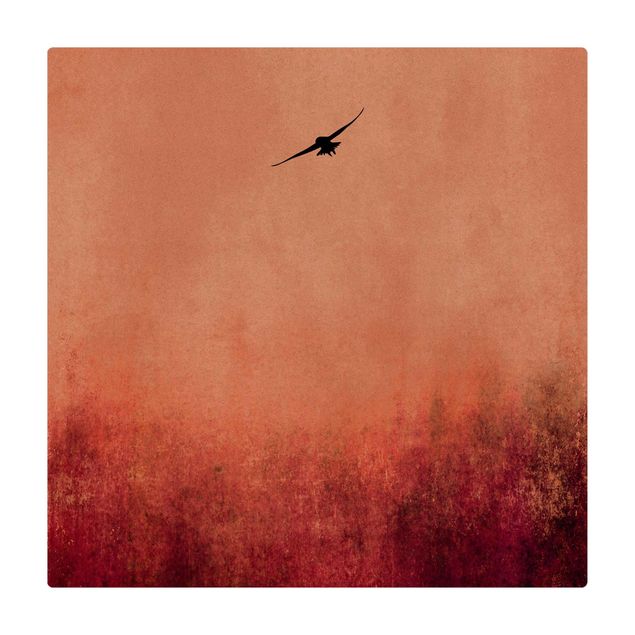 Tappetino di sughero - Uccellino al tramonto - Quadrato 1:1