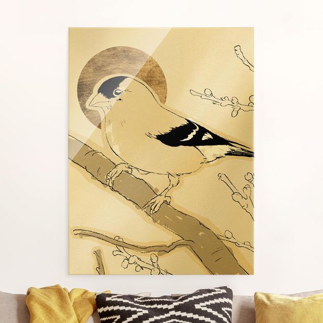 quadri con animali Sole dorato dietro l'uccello II