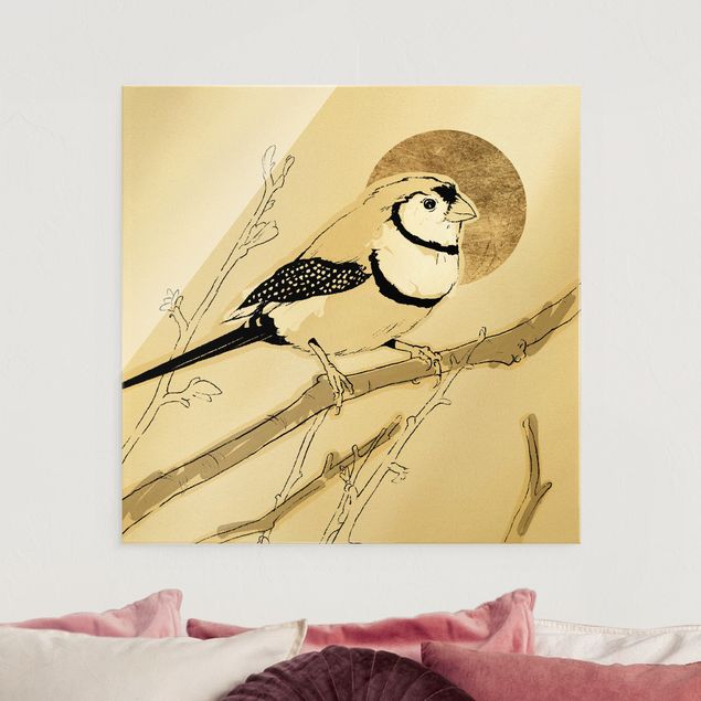 quadri con animali Sole dorato dietro l'uccello III
