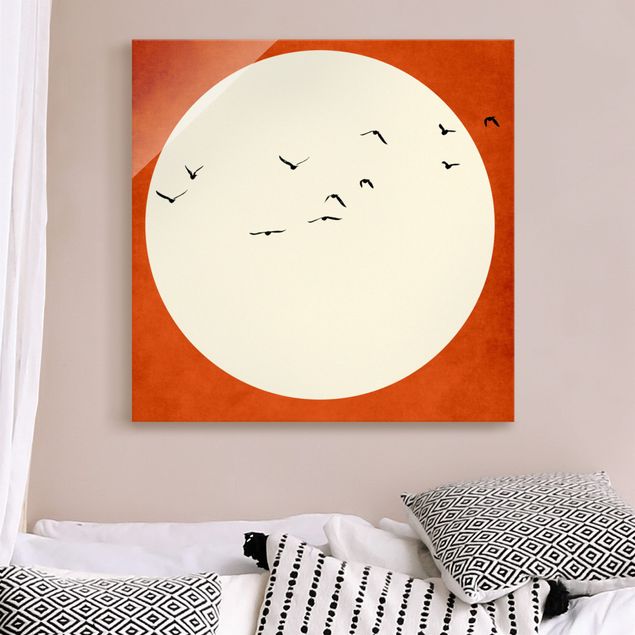 quadri con animali Stormo di uccelli in un tramonto rosso