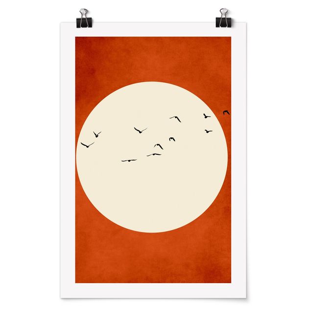 Poster riproduzione - Stormo di uccelli al tramonto - 2:3