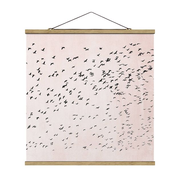 Foto su tessuto da parete con bastone - Stormo di uccelli al tramonto - Quadrato 1:1