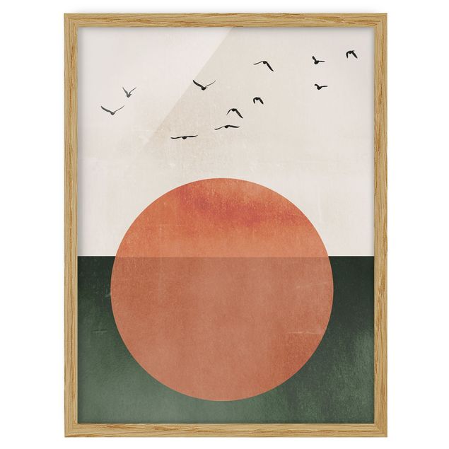 Poster con cornice - Stormo di uccelli allo spuntar del sole