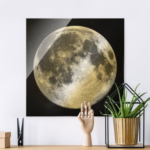 Lavagna magnetica vetro Luna piena in cielo stellato in bianco e nero