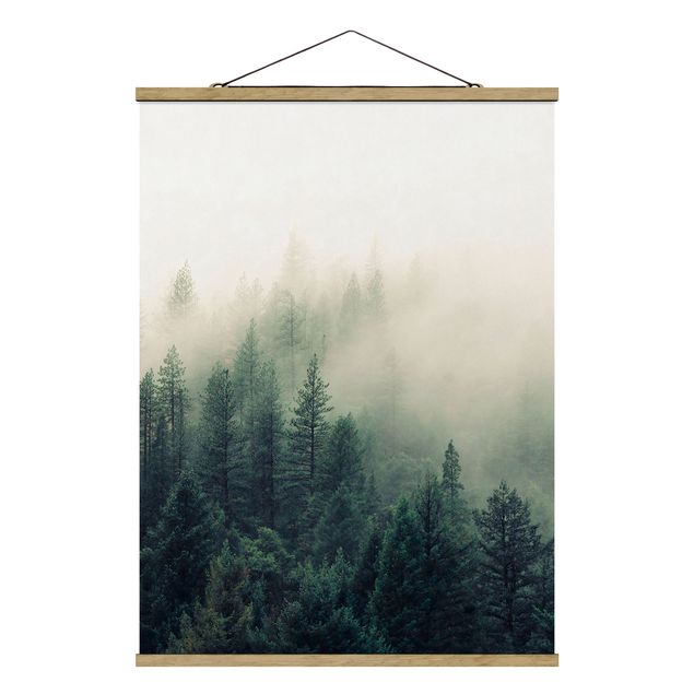 Foto su tessuto da parete con bastone - Foresta nebbiosa al risveglio - Verticale 3:4