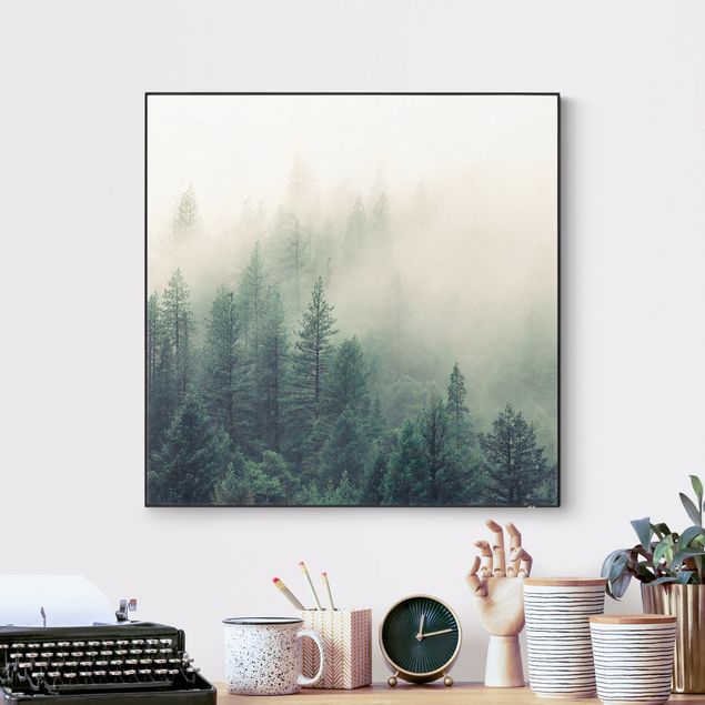 Frame da parete con tessuto in tensione con quadro intercambiabile classico Foresta nebbiosa al risveglio