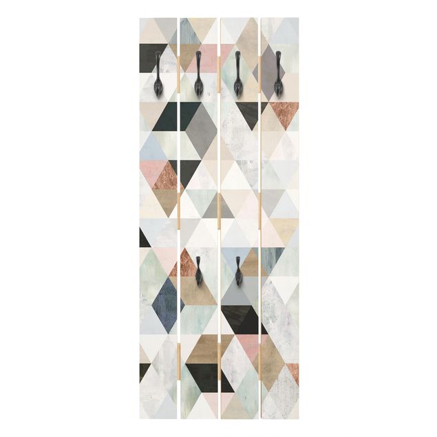 Appendiabiti in legno - Acquerello mosaico triangoli con I