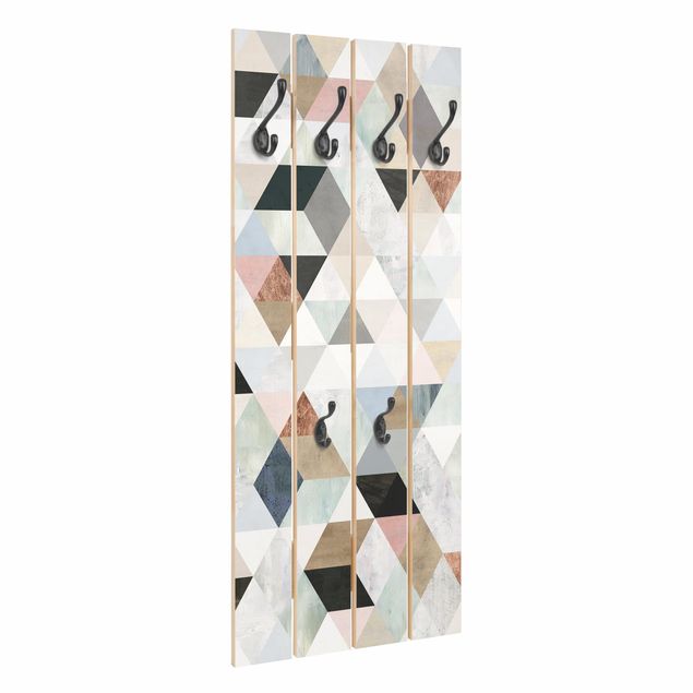 Appendiabiti in legno - Acquerello mosaico triangoli con I