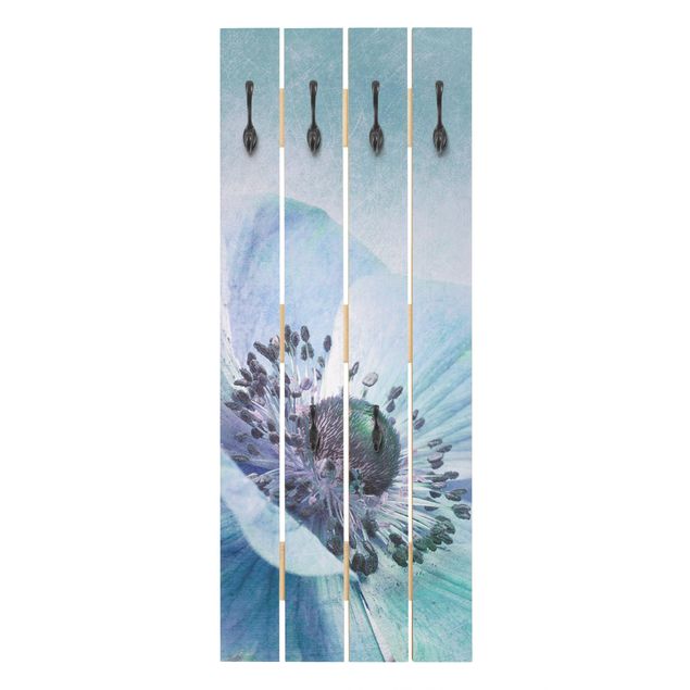 Appendiabiti in legno - Blossom In Turquoise - Ganci neri - Verticale