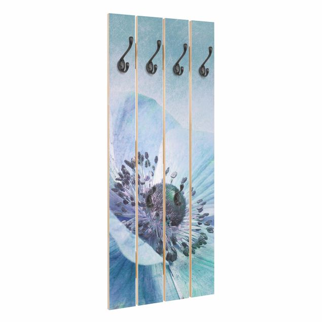 Appendiabiti in legno - Blossom In Turquoise - Ganci neri - Verticale