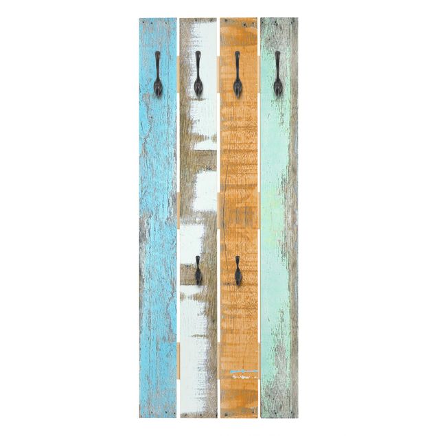 Appendiabiti in legno - Colorful Shabby strips - Ganci neri - Verticale