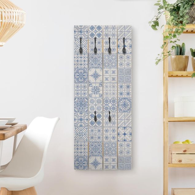 Appendiabiti in legno - Tile Pattern Blu Coimbra