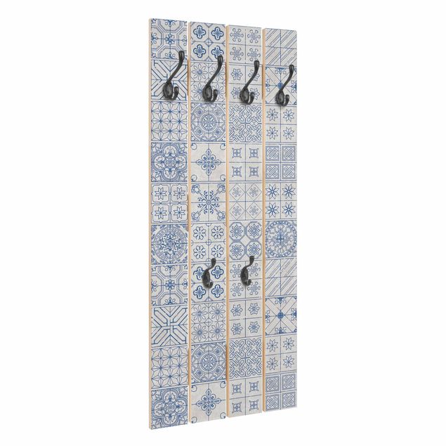 Appendiabiti in legno - Tile Pattern Blu Coimbra