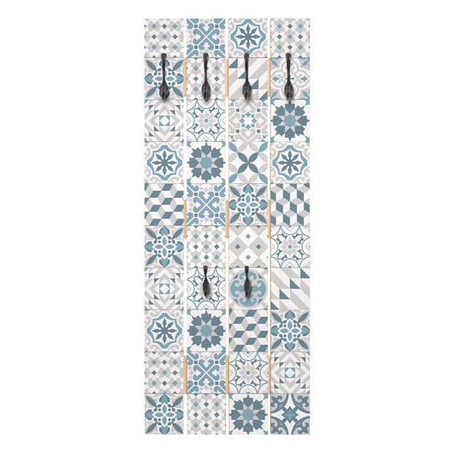 Appendiabiti in legno - Grigio Blu geometrica Tiles Mix