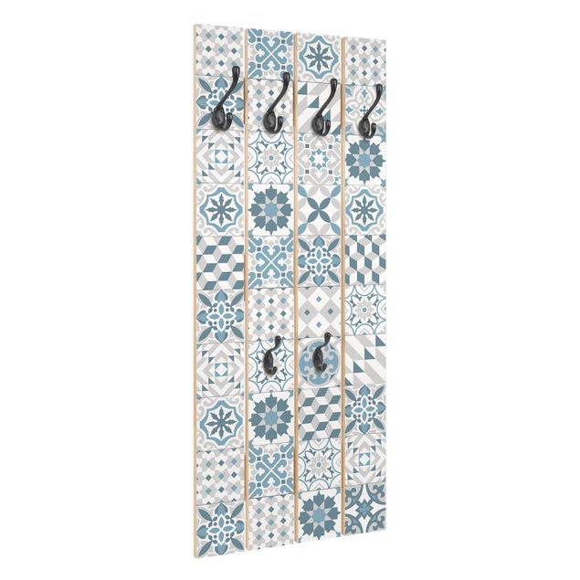 Appendiabiti in legno - Grigio Blu geometrica Tiles Mix