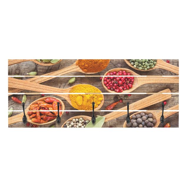 Appendiabiti in legno - Spices On Wooden Spoon - Ganci neri - Orizzontale