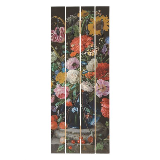 Appendiabiti in legno - Jan Davidsz De Heem - vaso di vetro con fiori