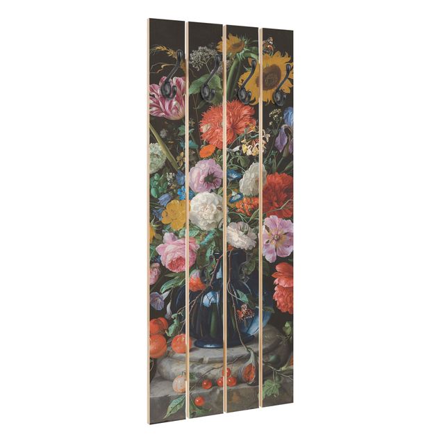 Appendiabiti in legno - Jan Davidsz De Heem - vaso di vetro con fiori