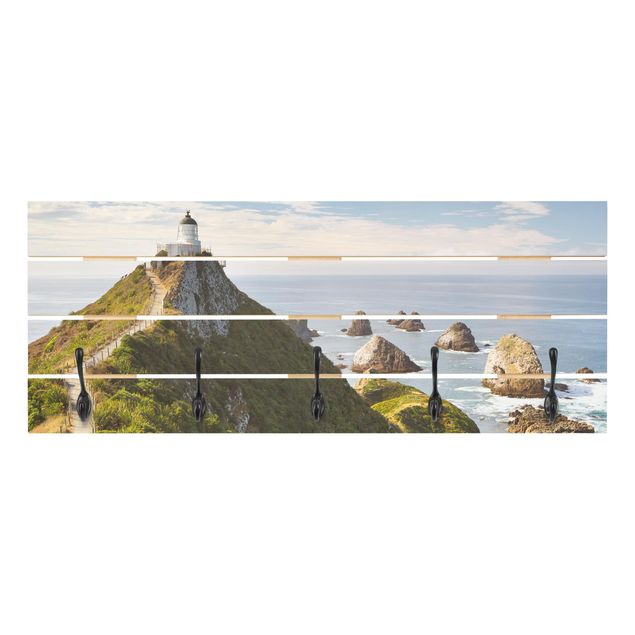 Appendiabiti in legno - Nugget Point Lighthouse And Sea Zealand - Ganci neri - Orizzontale