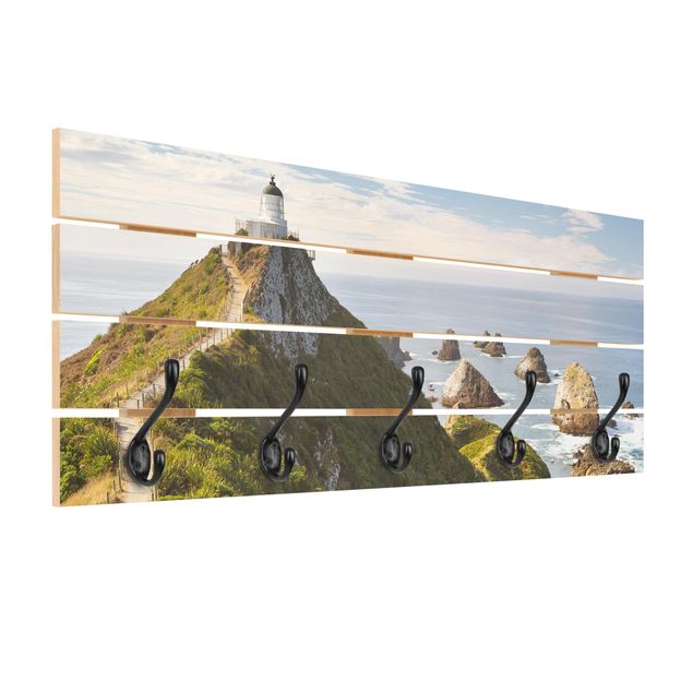Appendiabiti in legno - Nugget Point Lighthouse And Sea Zealand - Ganci neri - Orizzontale
