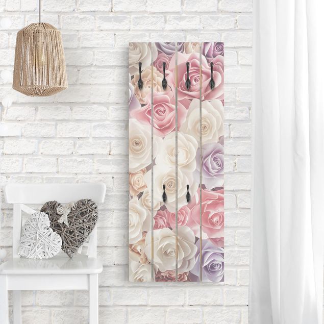 Appendiabiti in legno - Pastello carta di arte Roses