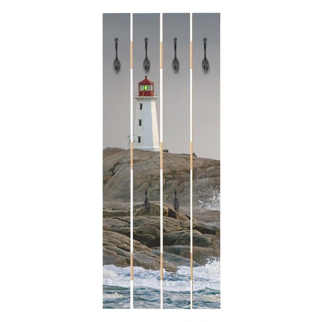 Appendiabiti in legno - Storm Waves At The Lighthouse - Ganci neri - Verticale