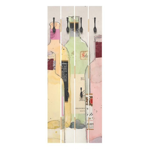 Appendiabiti in legno - Bottiglie di vino in acquerello I