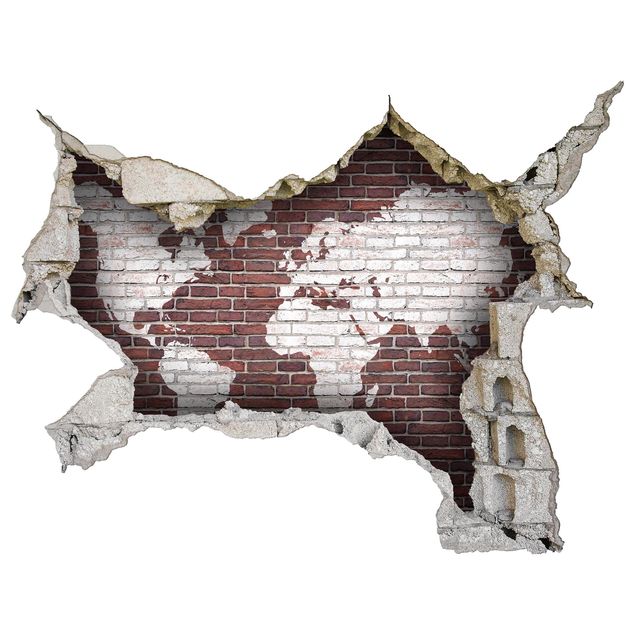 Adesivo murale 3D - Brick World Map - orizzontale 4:3