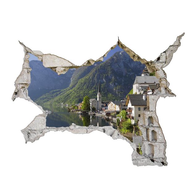 Adesivo murale 3D - Hallstatt Lake And Mountain Views - orizzontale 4:3