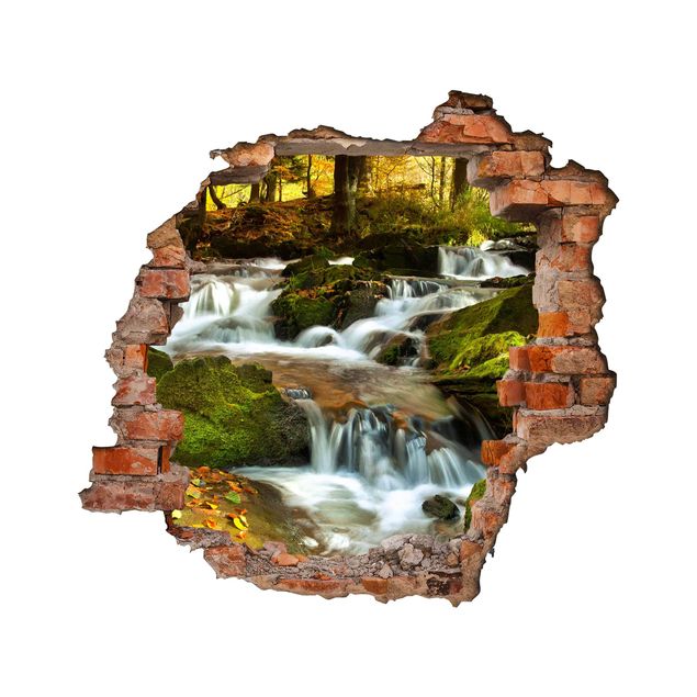 Adesivo murale 3D - Waterfall Autumnal Forest - quadrata 1:1